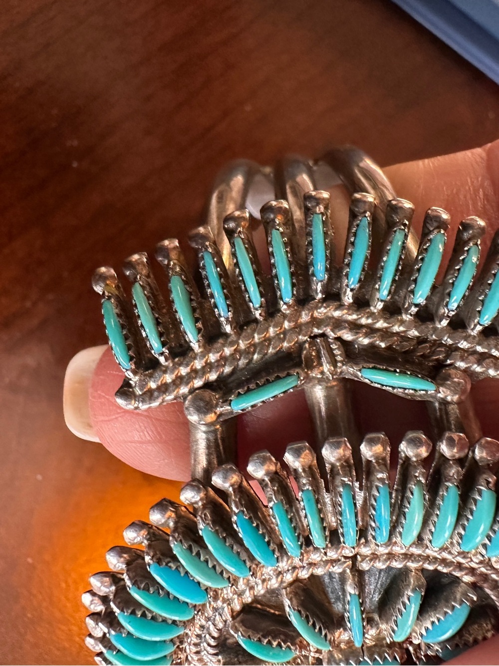 Sterling Silver Turquoise Needlepoint Cuff - Picture 5 of 14
